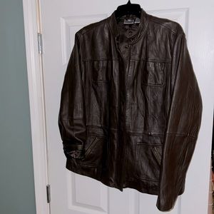 Chicos Davita Leather Jacket Size Small Brown Cafe Racer Biker Pockets Zippered